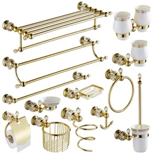 Towel-Rack Hardware Shower-Basket Bathroom-Accessories Crystal Brass Gold European Suite