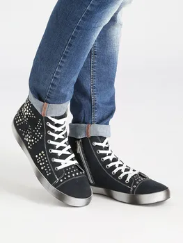 

FAXTER man's fashion ankle-high rivet decoration inner zipper shoelace fashion casual skateboard shoes casual shoes