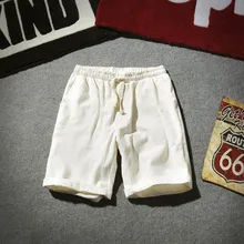 Новые хлопковые и льняные шорты летние свободные мужские повседневные шорты черный белый шнурок талия Бермуды шорты для мужчин плюс размер M 5XL