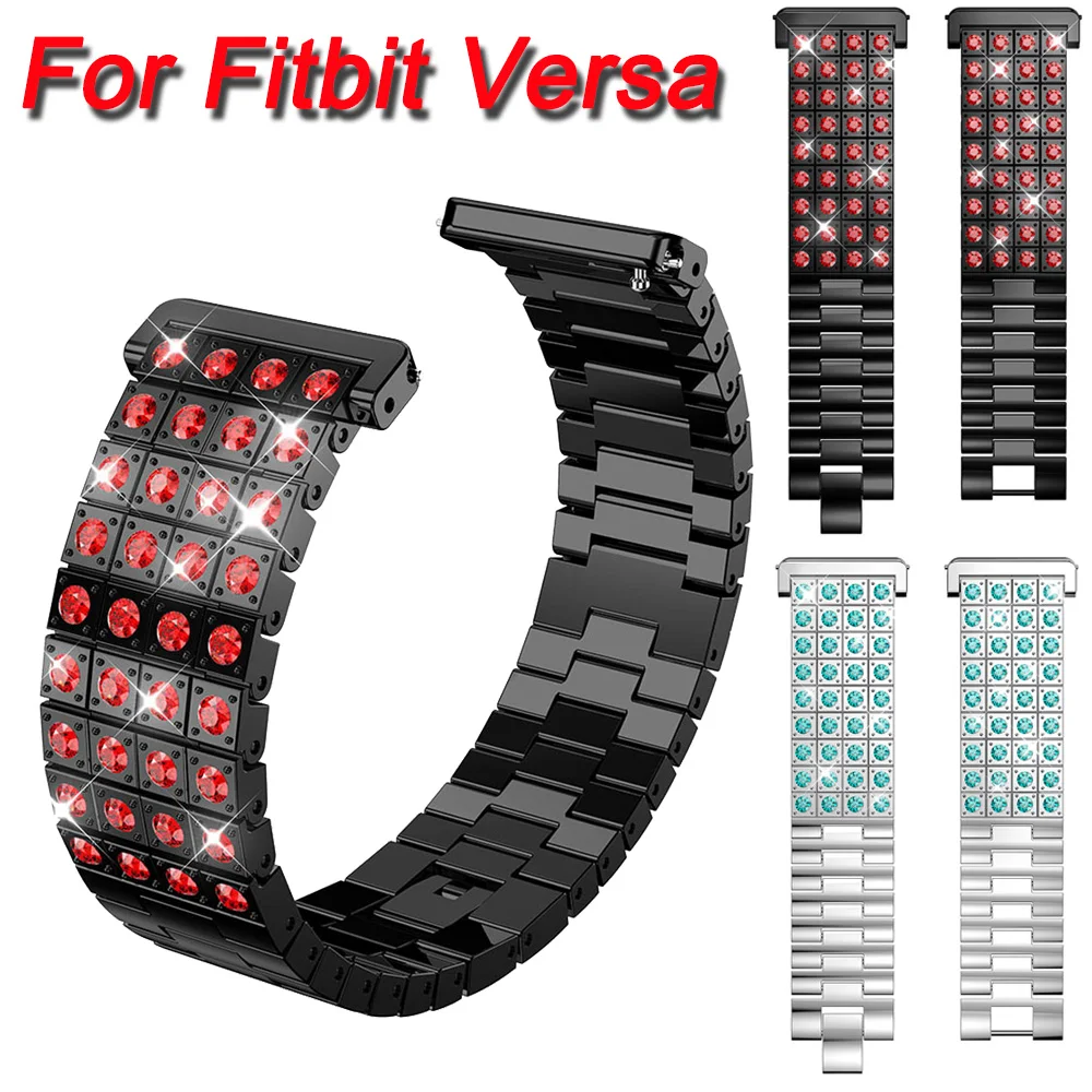 Роскошный ремешок из нержавеющей стали для Fitbit Versa Смарт-часы горный хрусталь металлический ремешок для часов браслет ремень для Versa