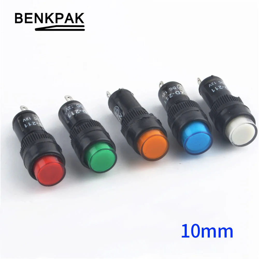

1PC 10mm Indicator Pilot Light DC12V DC24V AC220V Panel Mounted Light Pilot Signal Lamp NXD-211 Power