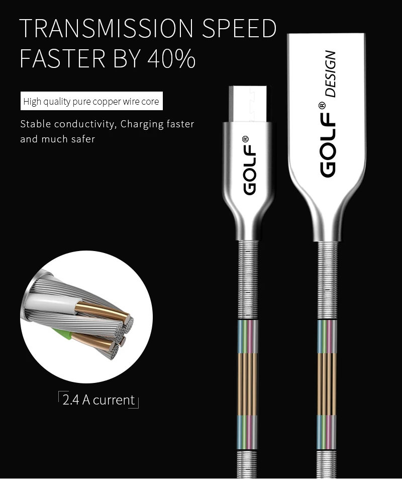 Металлический для гольфа пружинный Micro usb кабель для зарядки и синхронизации данных для samsung S4 S6 S7 Note4 LG G3 G4 Выдвижной зарядный кабель для телефона Android