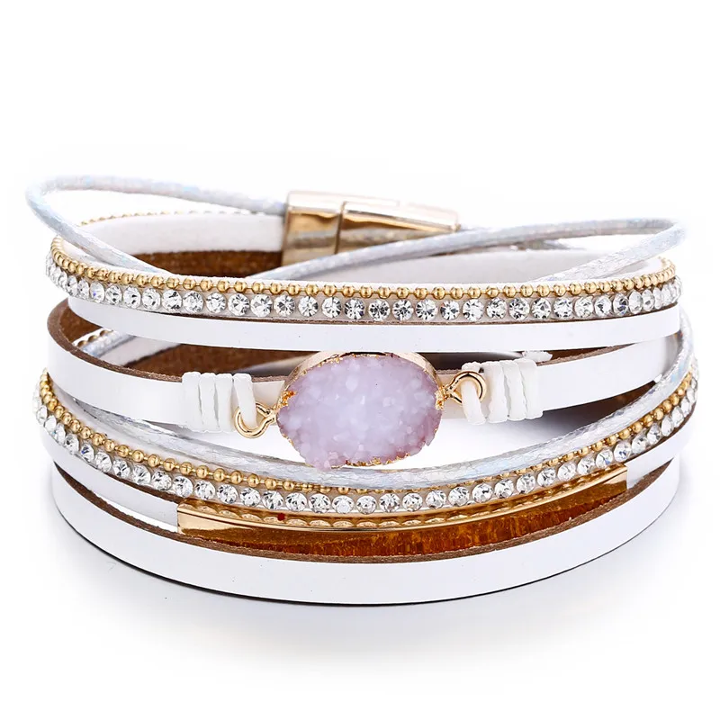 Fashion Stone Bracelet & Bangle Leather Bracelets For Women Boho Multiple Layers Wristband Bracelets Charm 2019 New Jewelry