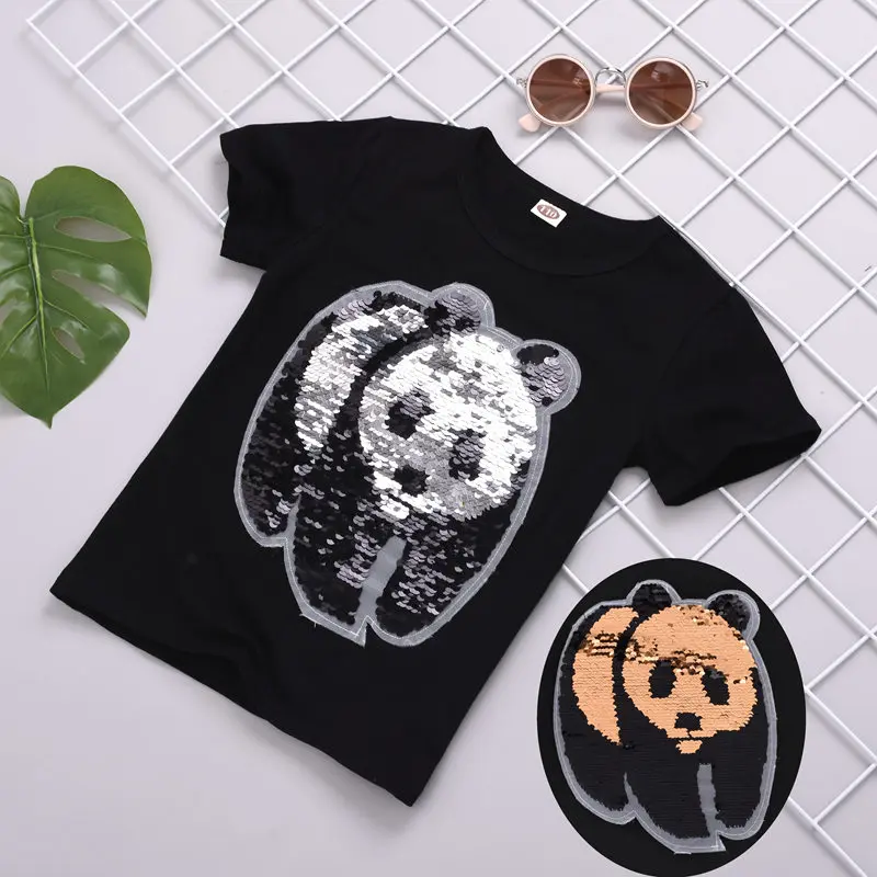 Футболка детская летняя одежда для маленьких девочек футболки с принтом панды для девочек-подростков, Shcool, хлопковая одежда для девочек, г. одежда для детей 4, 8, 13 лет - Цвет: PA02 Black