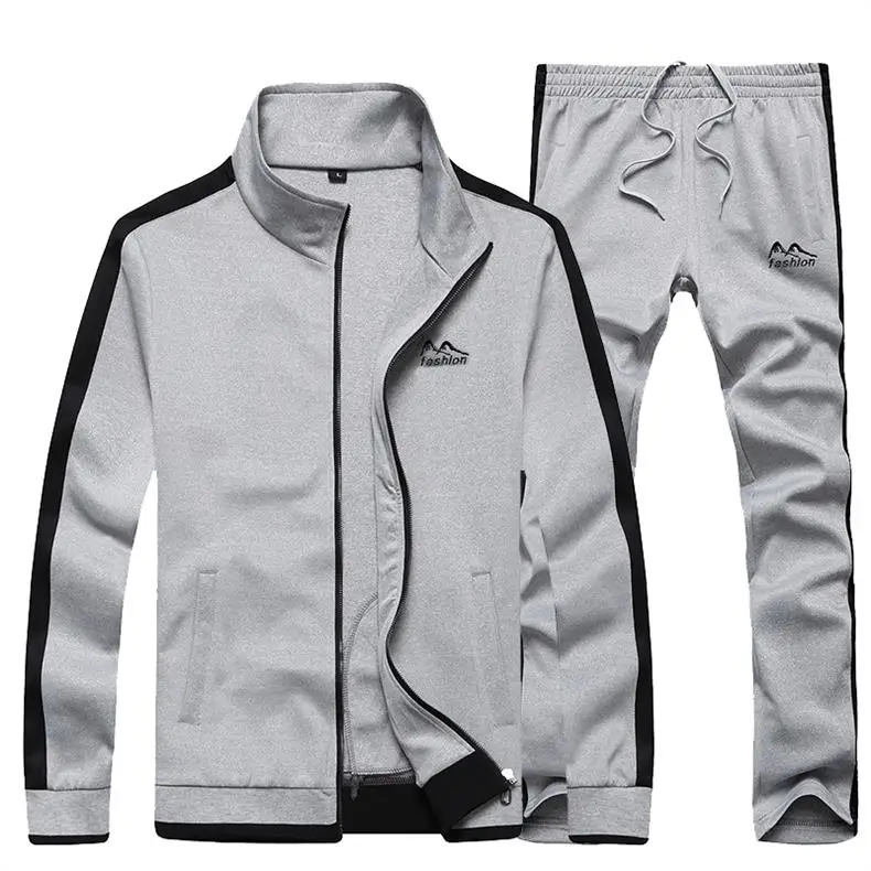 Плюс Размер 7XL 6XL 5XL Новая мода весна осень мужской спортивный костюм куртка+ штаны спортивный костюм комплект из 2 предметов спортивный костюм мужская одежда - Цвет: Серый
