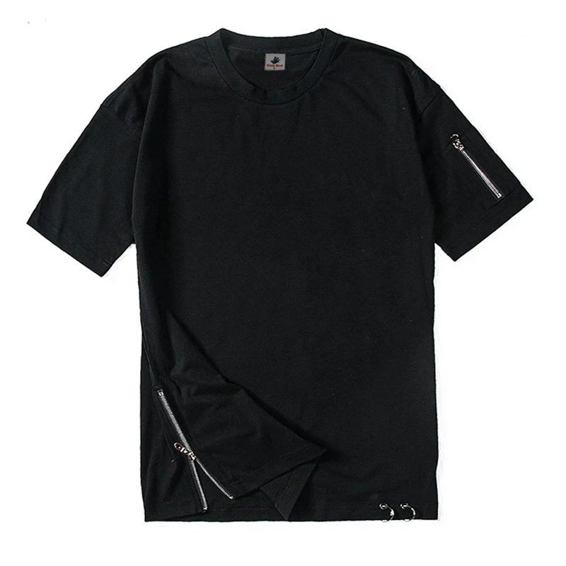 

youth t shirt cotton man summer hip hop street wear T-Shirt brand fashion zipper on sleeve solid color tee shirts