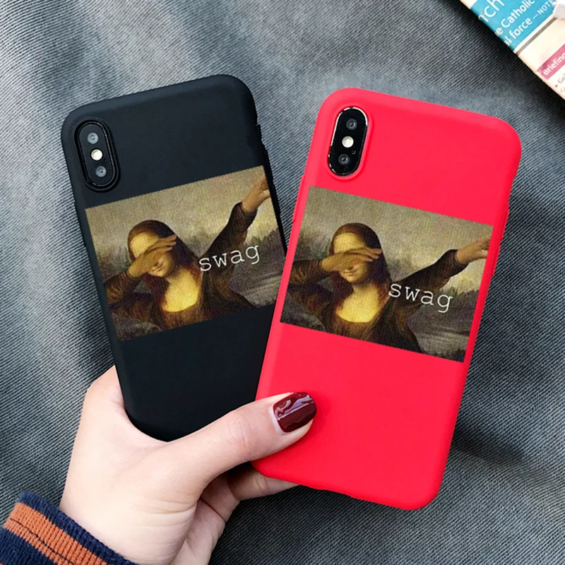 

Mona Lisa funny Spoof Art soft silicone TPU Phone Case cover Shell For Apple iPhone 5 5S SE 6 6S 7 8 8 Plus X xr xs max