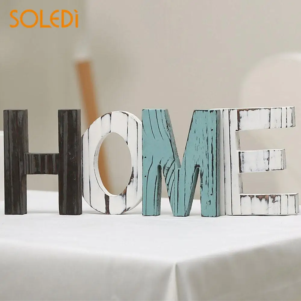 cheap Creative Figurines Wood HOME Sign Wood HOME Standing HOME Housewarming Counter Top Shelf Bookcase Wood Sign Plaque