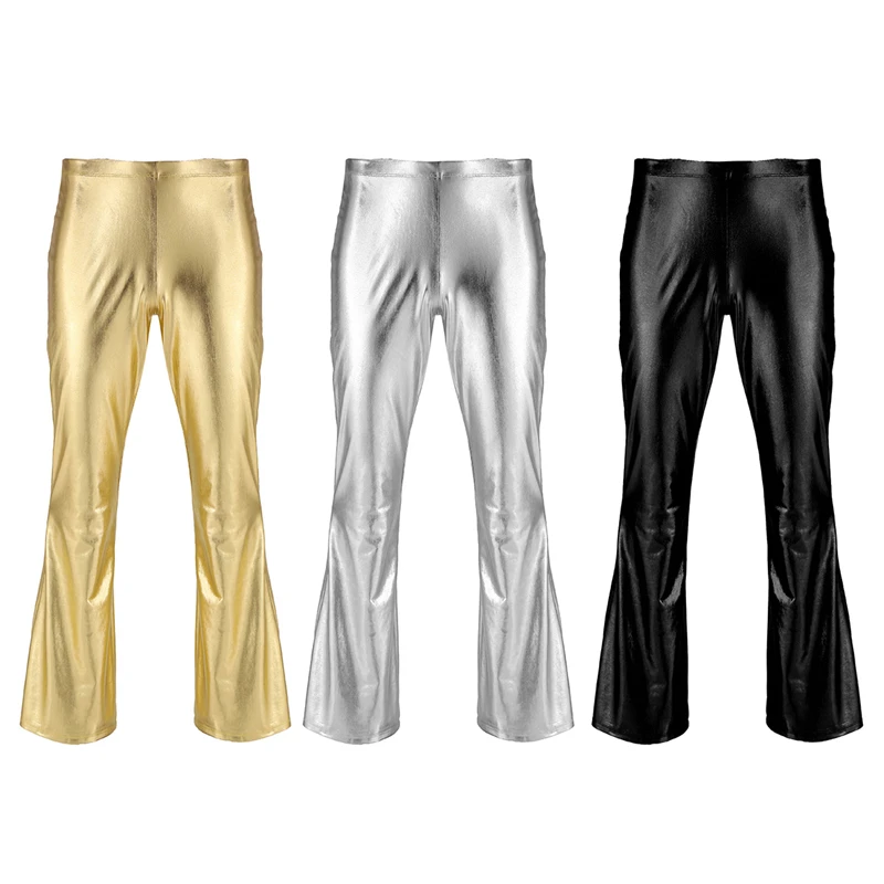 Motorcycle PU Leather Pants Men Brand Skinny Shiny Gold Coated Metallic Pants Trousers Nightclub Stage Perform for Singers