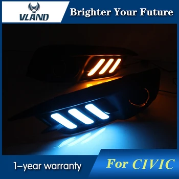 

2Pcs White+Yellow Turn Signals Day Light For Honda Civic 10th 2016 2017 LED Daytime Running Light