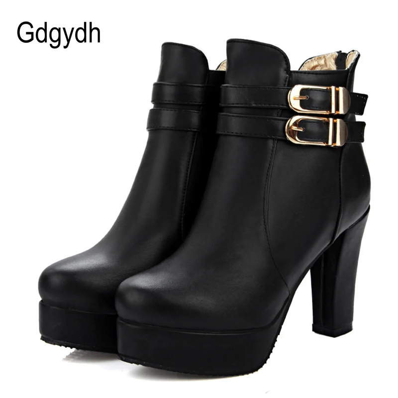 Gdgydh Fashion Buckle Spring Autumn Ankle Boots High Heels Woman Shoes