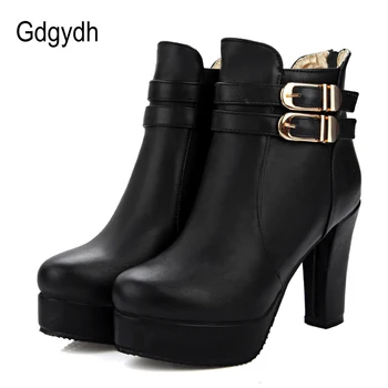 

Gdgydh Fashion Buckle Spring Autumn Ankle Boots High Heels Woman Shoes Rubber Sole Female Chelsea Boots Soft Leather Big Size 43