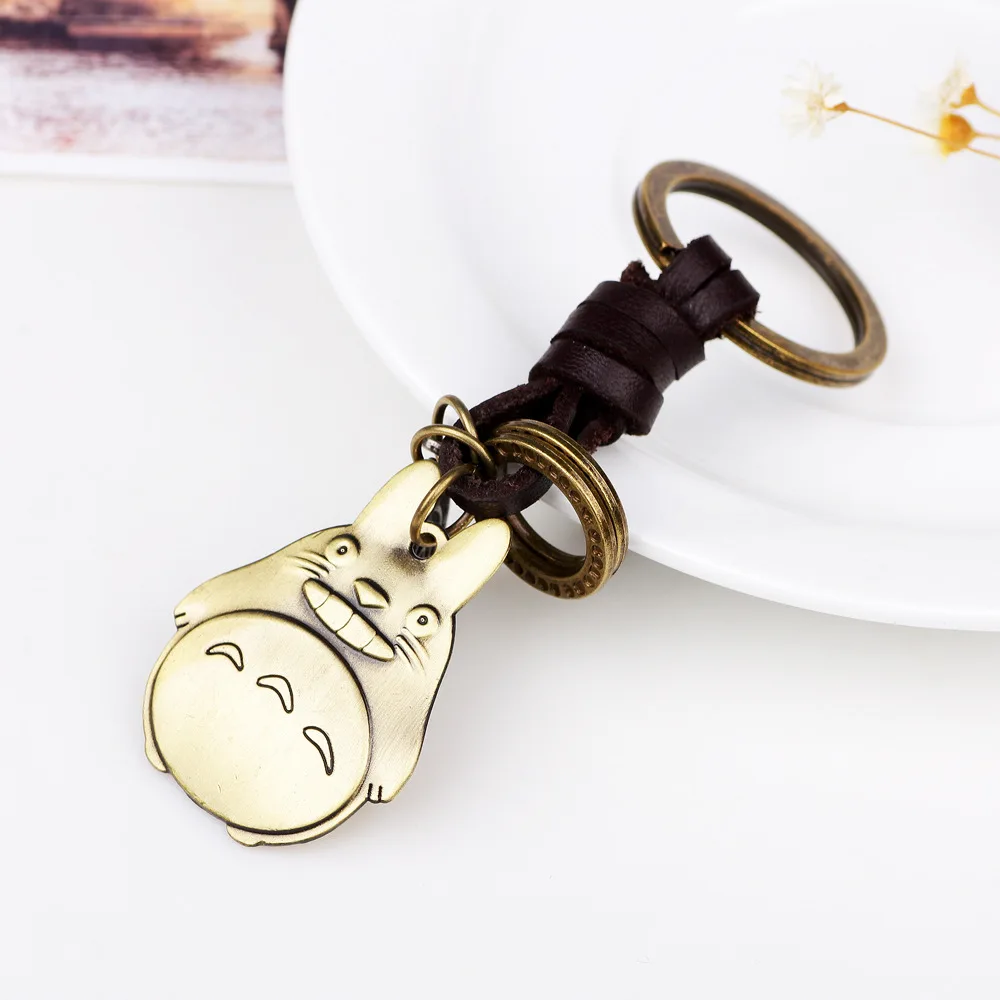 

Antique Bronze Genuine Leather Totoro Pendant Charms Keychain Men's Women's Animal Keyring Bag Key Holder Jewelry