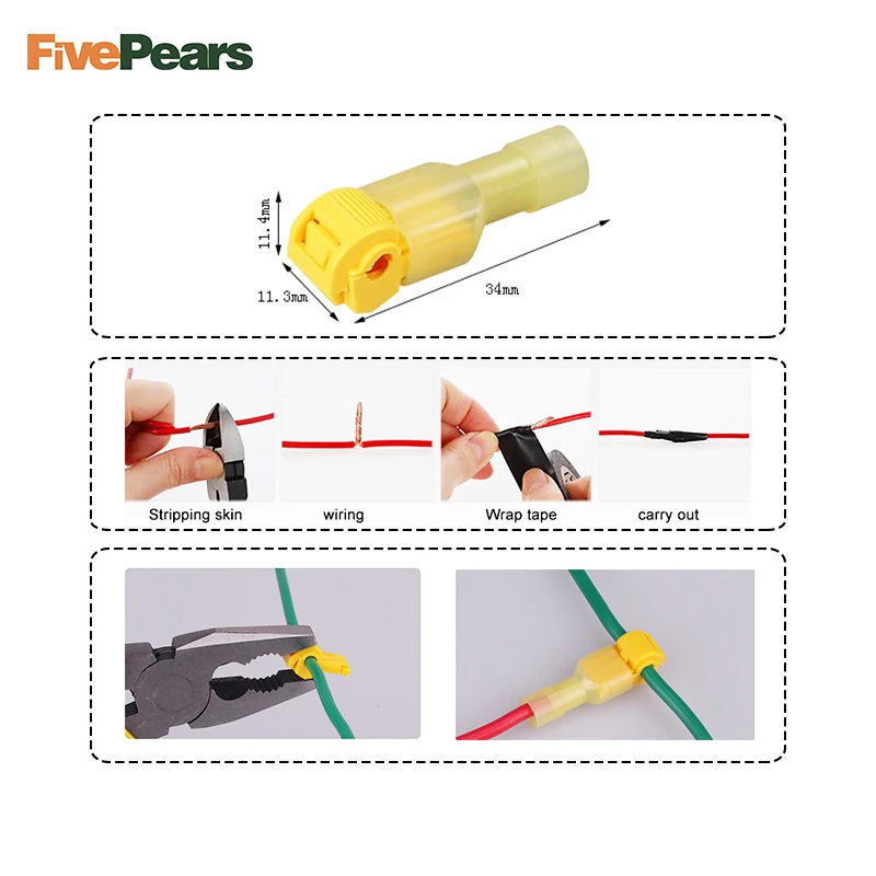 FIVEPEARS 60 шт. = 30 комплектов T-3 2,5 мм-6 мм провода терминалы быстрый разъем проводов кабельный зажим