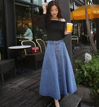 

Long Harajuku Vintage Denim Skirts Autumn Winter Summer High Waist A-line Long Skirts Women Ankle-length Jean Skirts Jupe Femme