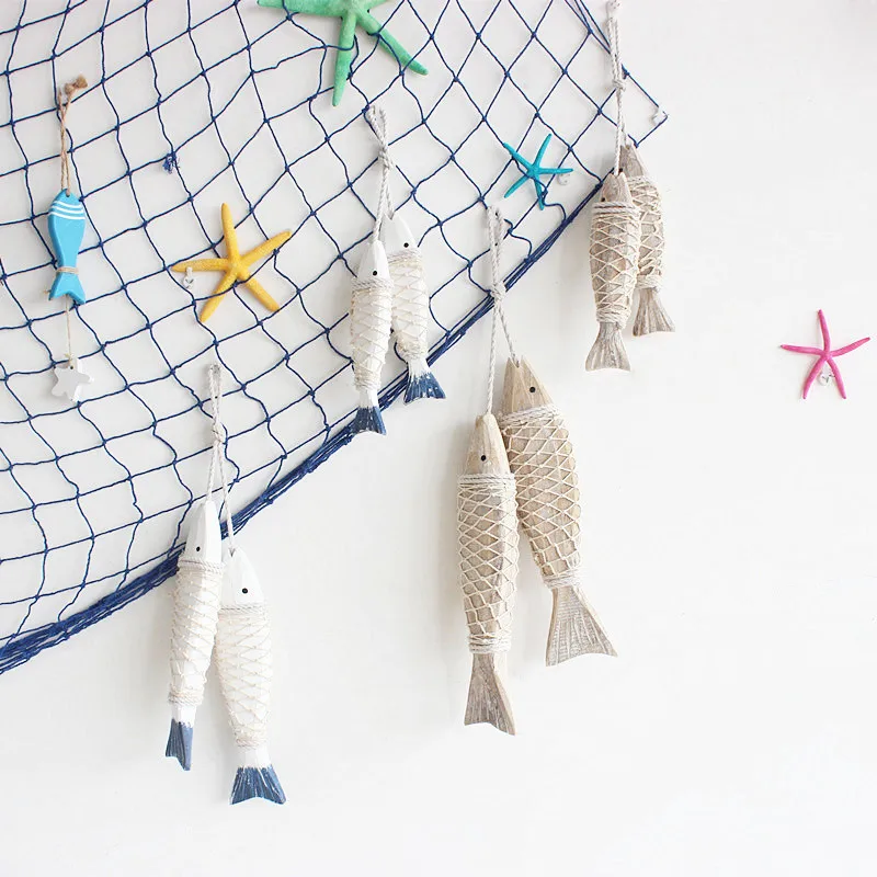 Mediterranean Starfish Fish Nautical Decor Hanging Small Adorn Crafts Wood Fish/decorated Marine Pendant Home Decoration