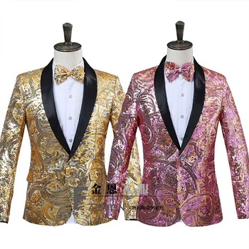 

paillette male master Sequins Dresses Stage Costumes Men terno Suit MC Host Clothing Singer Suits & Blazer show jacket outerwear