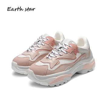 

EARTH STAR New Casual White Shoes Women Brand Platform Sneakers Lady chaussure Cross-tied Autumn Female footware Breathable Girl