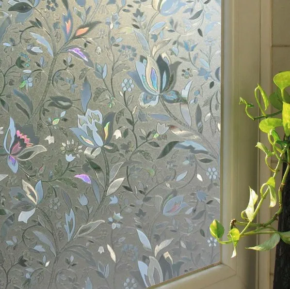 3D Decorative Tulip Flower Pattern Frosted Privacy Window Film Static Sticker 
