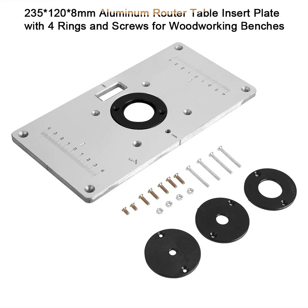 

Aluminum Router Table Insert Plate with Rings and Screws for Woodworking Benches JA55