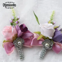 Kyunovia Свадебный Пром Цветок-бутоньерка брошь жениха подружки невесты жениха запястье цветы рука корсаж Бутоньерка невесты FE42