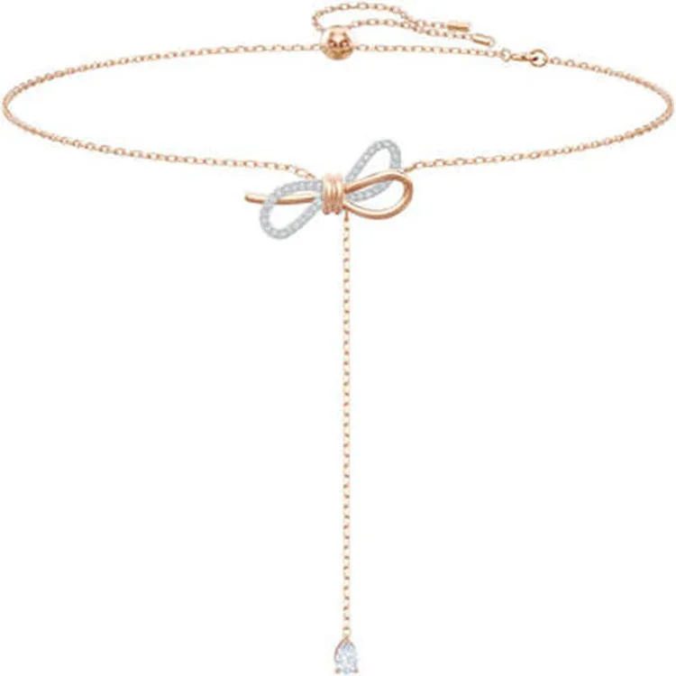 

Fashion wedding Daisies necklace small Gold gift Dainty simple Pink-gold Silver Necklace Bow Pendant