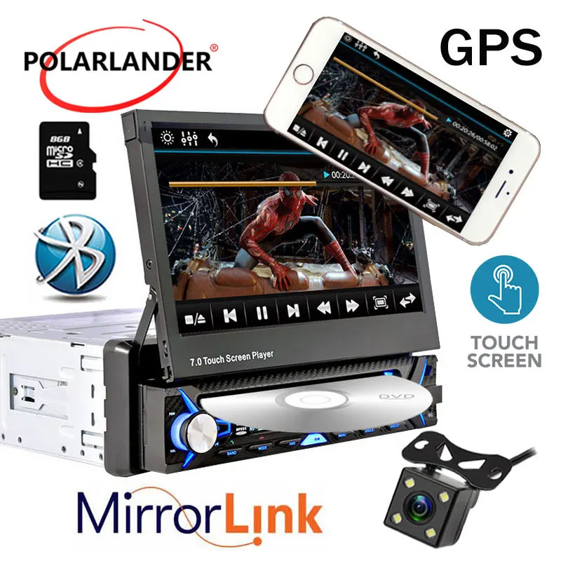Gps 1 Din 7 дюйм(ов) Беспроводной WI FI DVD плеер Bluetooth рук свободный HD навигации Mp5