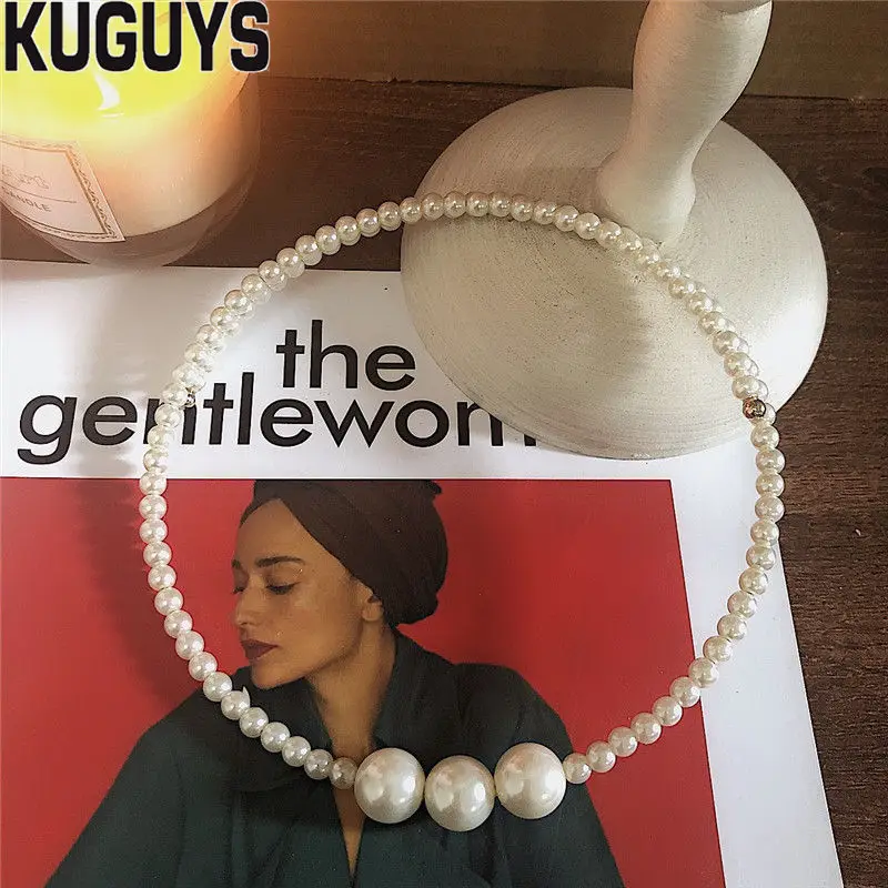 KUGUYS милые белые жемчужные Чокеры ожерелье s для женские модные украшения Трендовое ожерелье на шею аксессуары для свадебной вечеринки