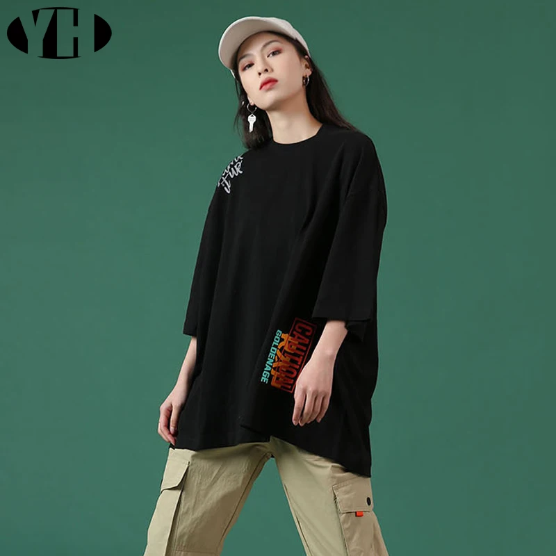 

2019 New arrive Women T shirt Black Short sleeve Cotton loose hip hop fashion girls rap T-Shirts Tops letter print