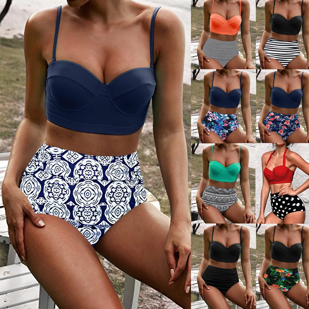 

2019 High Waist Bikinis Swimwear Women Swimuit Female Retro Halter Beachewear Bikini Set Plus Size Swiming Suit Trajes De Bano#h