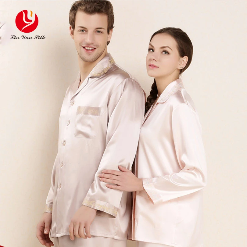 LIN YUN Real Silk Couple Pajama Sets Women & Men Summer Comfortable
