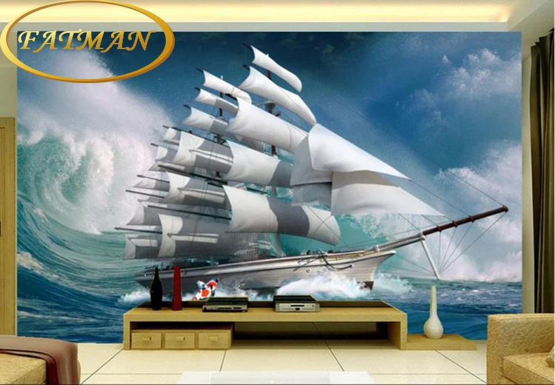 

Custom photo wallpaper 3D wind waves sailboat wallpaper mural decorating study room bedroom sofa backdrop wallpaper