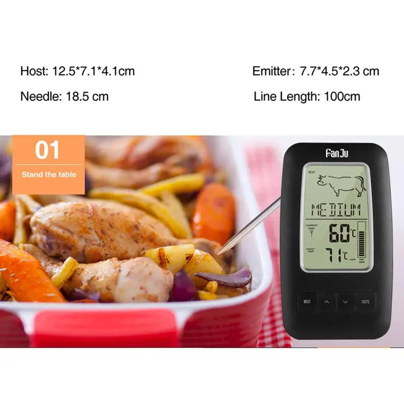 

1 PC Wireless Thermometer Grill With Probe Hanging Smart Food Thermometer Practical BBQ Tool Kitchen Accessories (Black)