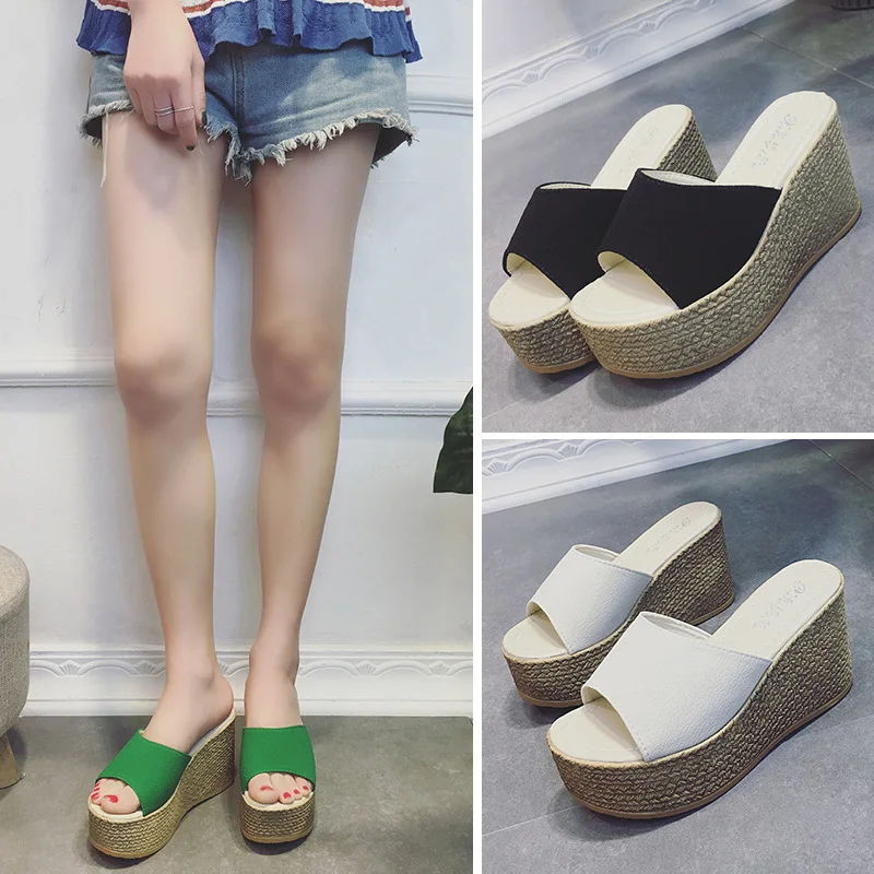 European Muffin Sandals Women Solid Concise Wedges Shoes Open Toe