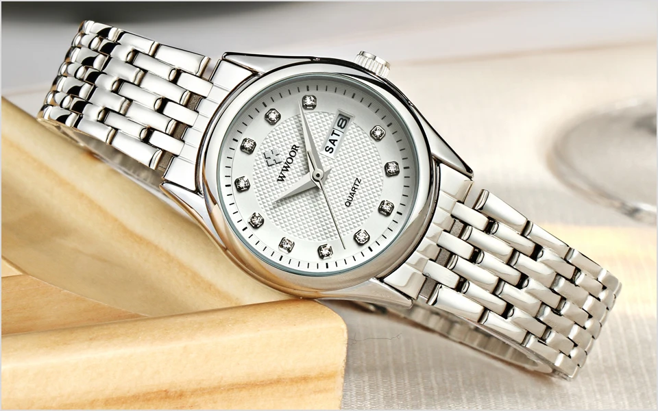 WWOOR часы Для женщин Нержавеющая сталь Мода кварцевые Для женщин часы люксовый бренд Водонепроницаемый женские наручные часы Розовый