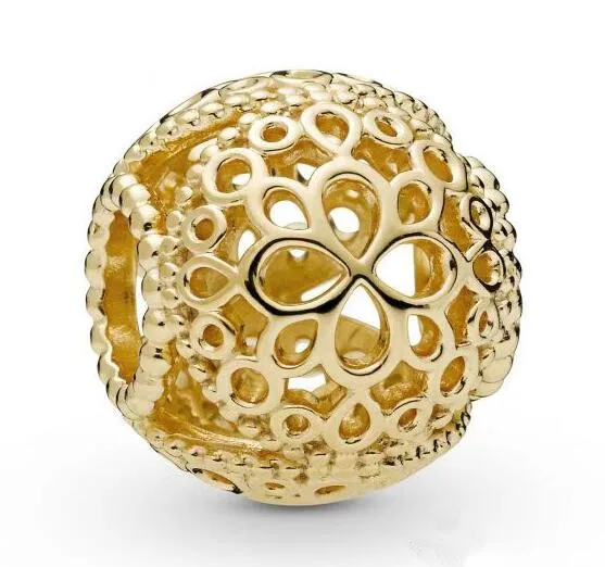

Original 925 Sterling Silver Gold Bead Charms Openwork Cone Flower Charm Fit Women Pandora Bracelet & Bangle DIY Jewelry