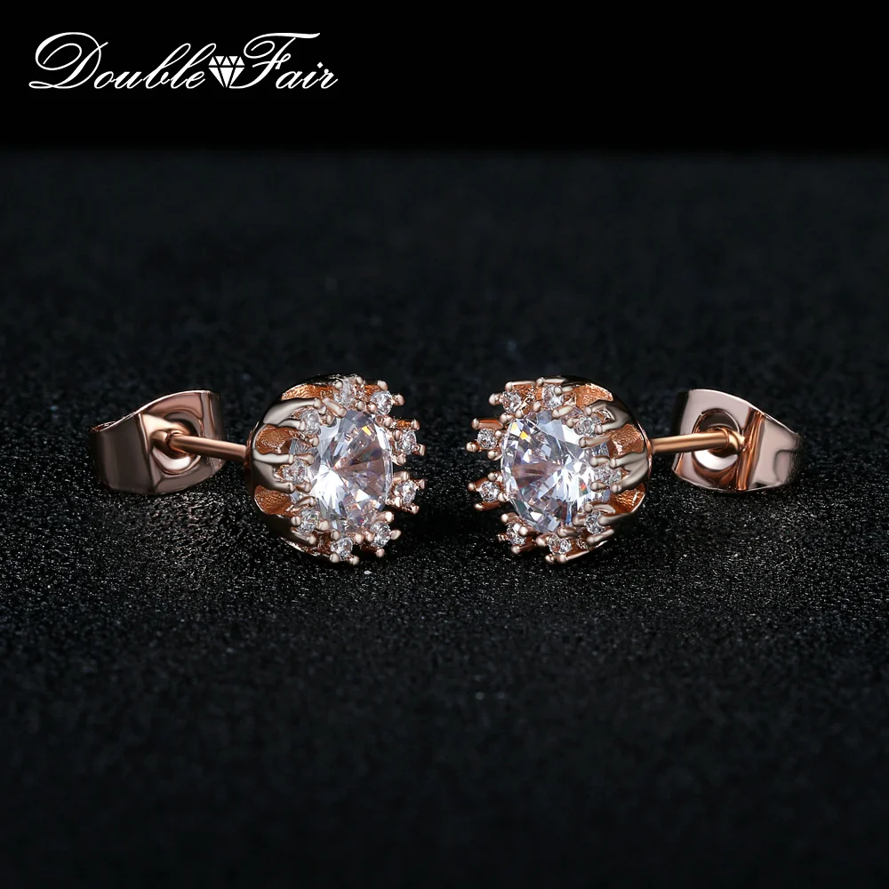 

Double Fair Simple and Fashionable Temperament Crystal Zircon Stud Earrings For Women Rose Gold Color Charm Jewelry DFE021M