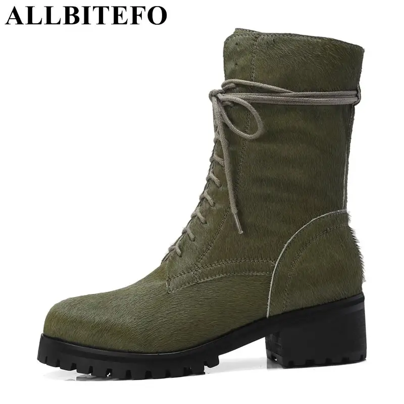 

ALLBITEFO fashion brand genuine leather thick heel women boots high heels ankle boots girls autumn winter motorcycle boots shoes