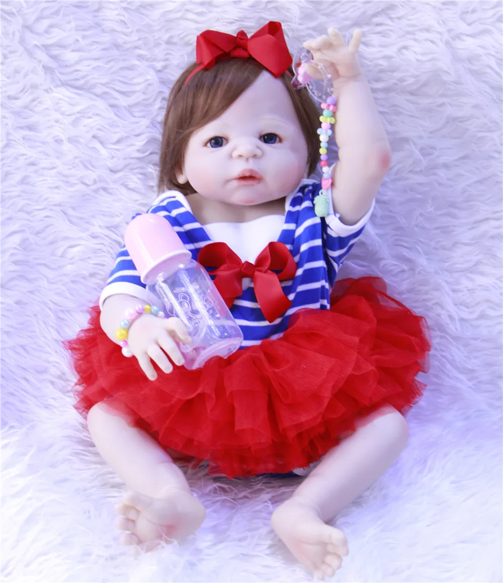 

New arrivals 23" 57cm Full silicone reborn babies dolls brown rooted hair infant as kids bebe alive birthday gift brinquedos