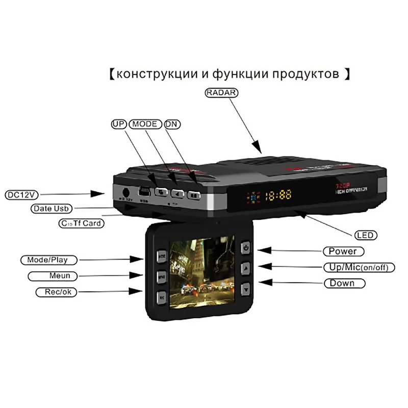 

New 720P HD Car DVR GPS Car Camera Recorder Mobile Radar Speed Detector GPS Radar Speed Detector 3-in-1 English / Russian