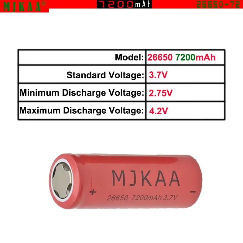 4 шт аккумулятор высокой емкости 26650 7200mAh 3,7 V 26650 литий-ионная аккумуляторная батарея Baterias Bateria red