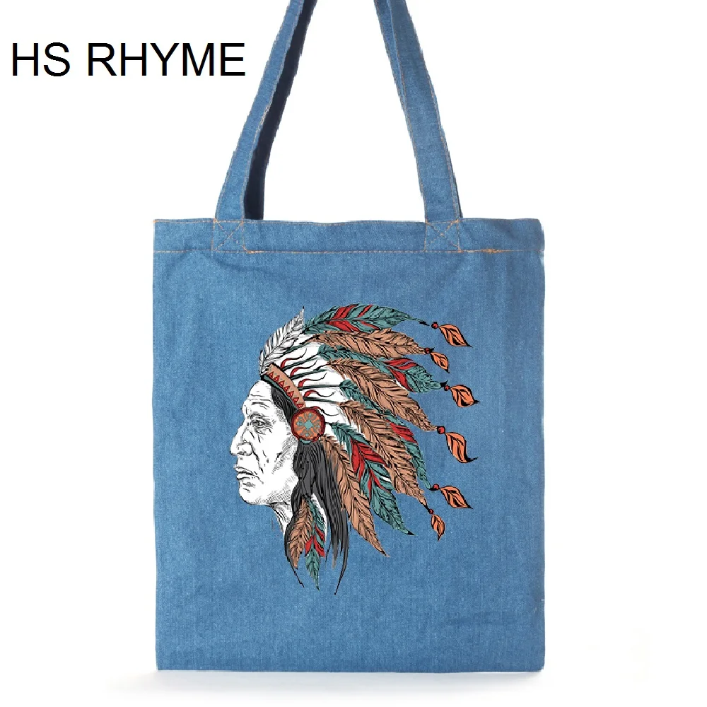 

HS RHYME Casual Women Totes Bags Cool Indian Print Bags Cotton Jeans Messenger School Satchel Shopping Shoulder Sac Bolsa