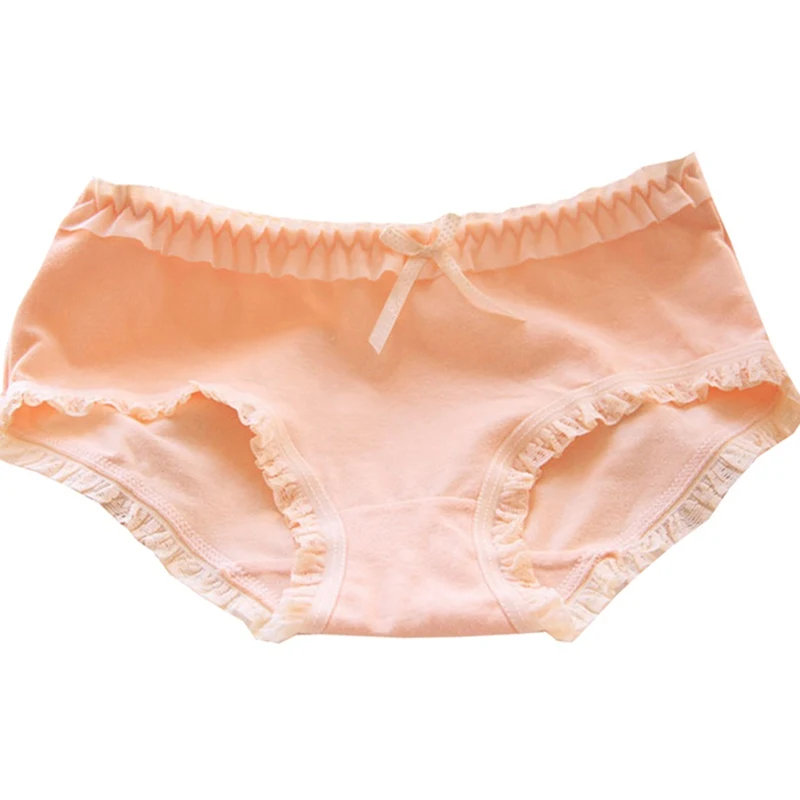 Women Sexy Lace Panties Fashion Cute Bow Lingerie Solid Color Pretty Briefs High Quality Cotton Mid Waist Women Underwear