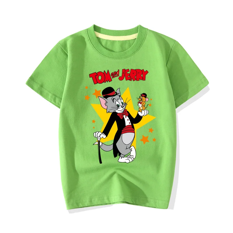

Kids Summer T-shirts Clothes Cartoon Tom And Jerry Print Pink Tee Tops Toddler Boy Girl Casual Cotton Short Sleeve Tshirts JY064