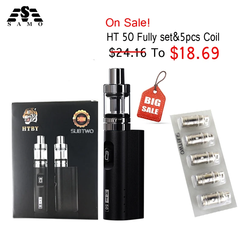 

HT 50 E-Cigarettes mod box kit add 5 pcs coil for sale 2ml tank 2200mah electronic cigarette vaporizer vape pen hookah vaper