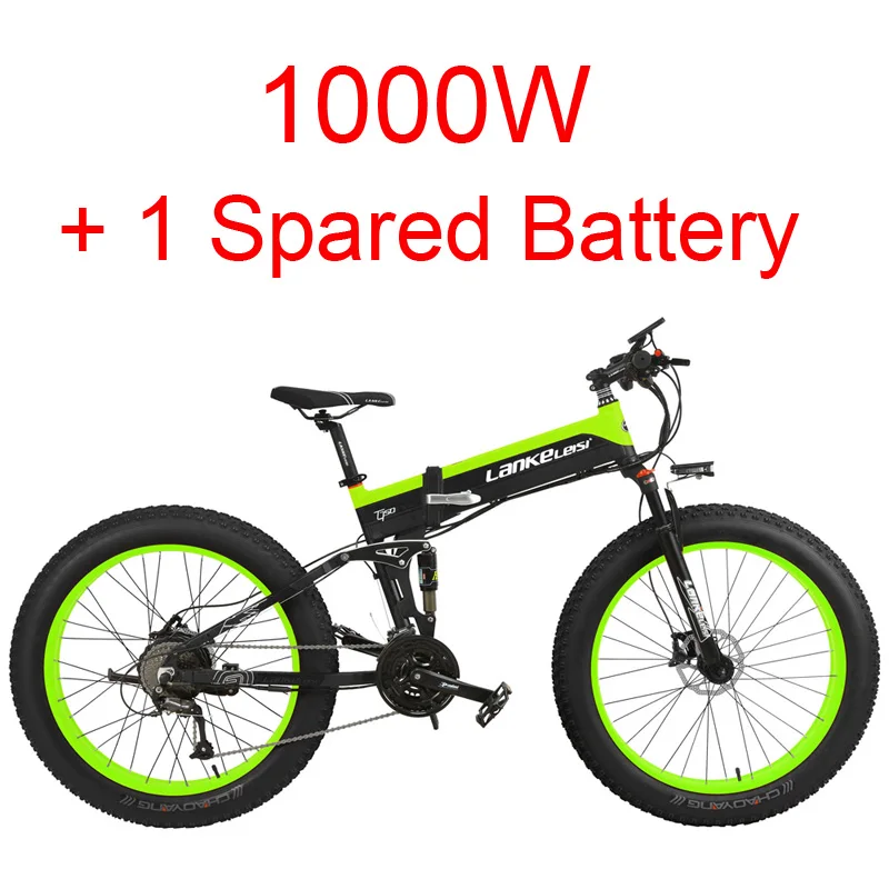 2" EBike 1000 Вт вездеходный складной Электрический горный велосипед с двойной подвеской для езды на велосипеде 4,0 Fat Tire двойной механический дисковый тормоз - Цвет: Green 1000W Plus