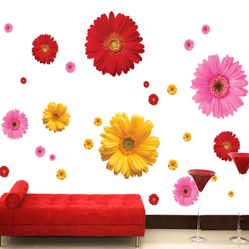 

Stickers Wallpaper Tricolor Daisy Stickers on The Wall Environmentally Friendly PVC Transparent Mural Home Decoration Accessorie