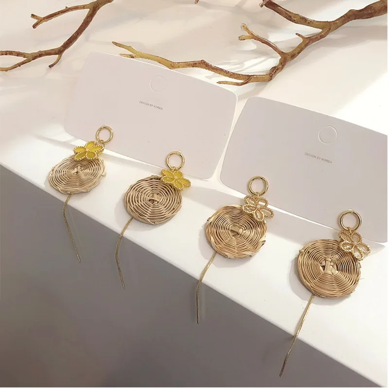 

Korean Earrings Rattan Flower Earrings Long Pendant Fashion Women Ear Rings 2019 Hypoallergenic Bohemian Summer Copper Jewelry