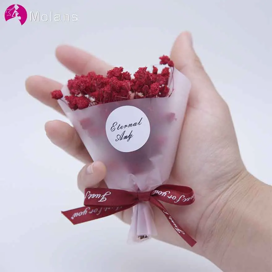 

MOLANS Customized Romantic Flower Mini Bouquets for Valentine's Day Lovely Stimulation Flower with Red Letter Ribbons Decoration