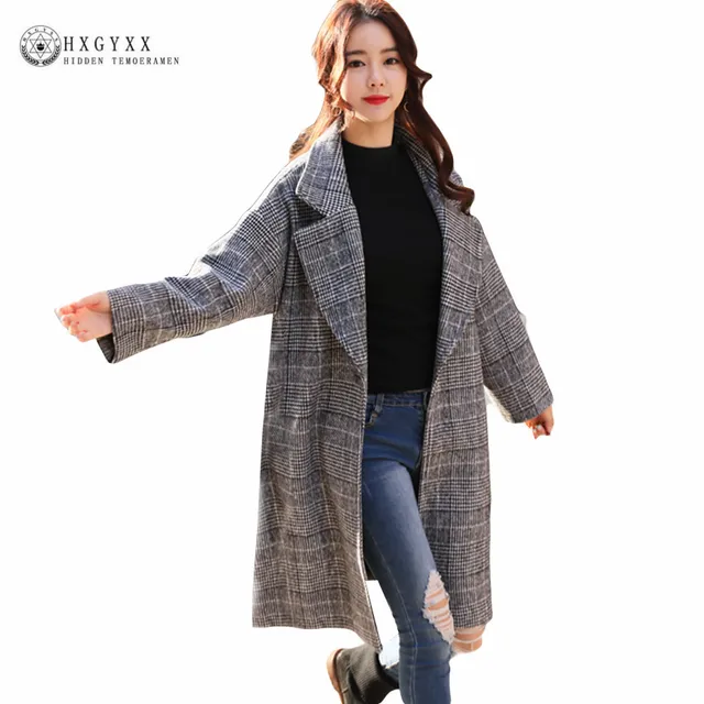 In Voland Women Plus Size Winter Coat Fashion Asymmetrical Long Wool Trench Zip Up Jacket